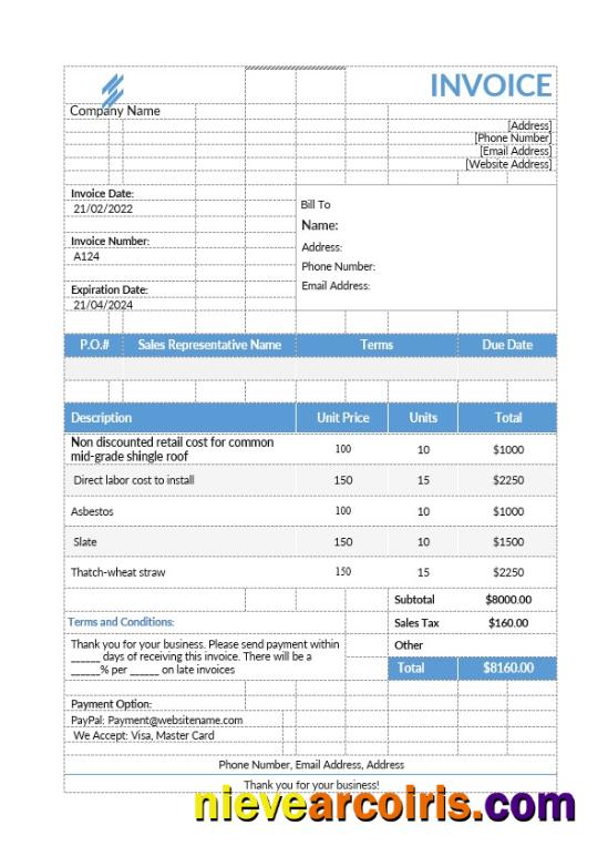 Roofing Estimate Invoice